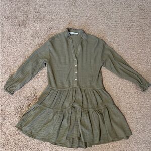 Zara Khaki Ruffled Collar Blouse